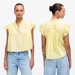 Madewell Women's Lightweight Shirred Lace-Trim Top NV182 Iced Lemon Size XS NWT